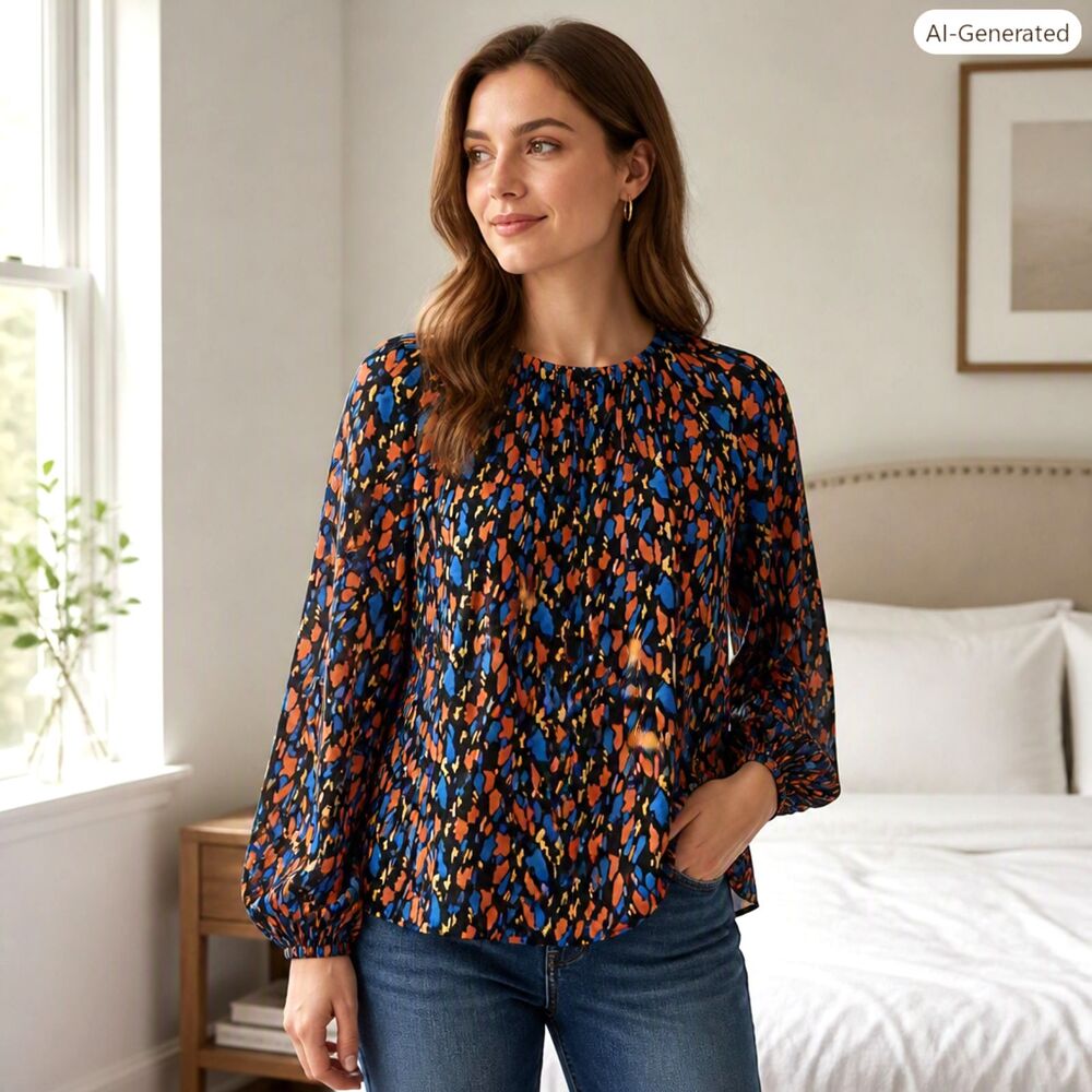 See U Soon Anthropology Keyhole Neckline Printed Silky Blouse  SZ S NWT